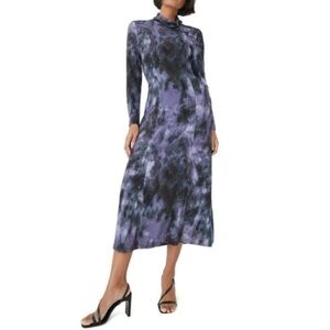& OTHER STORIES long flowy Dress Medium Purple Tie Dye Stretch Long Sleeve Sz S